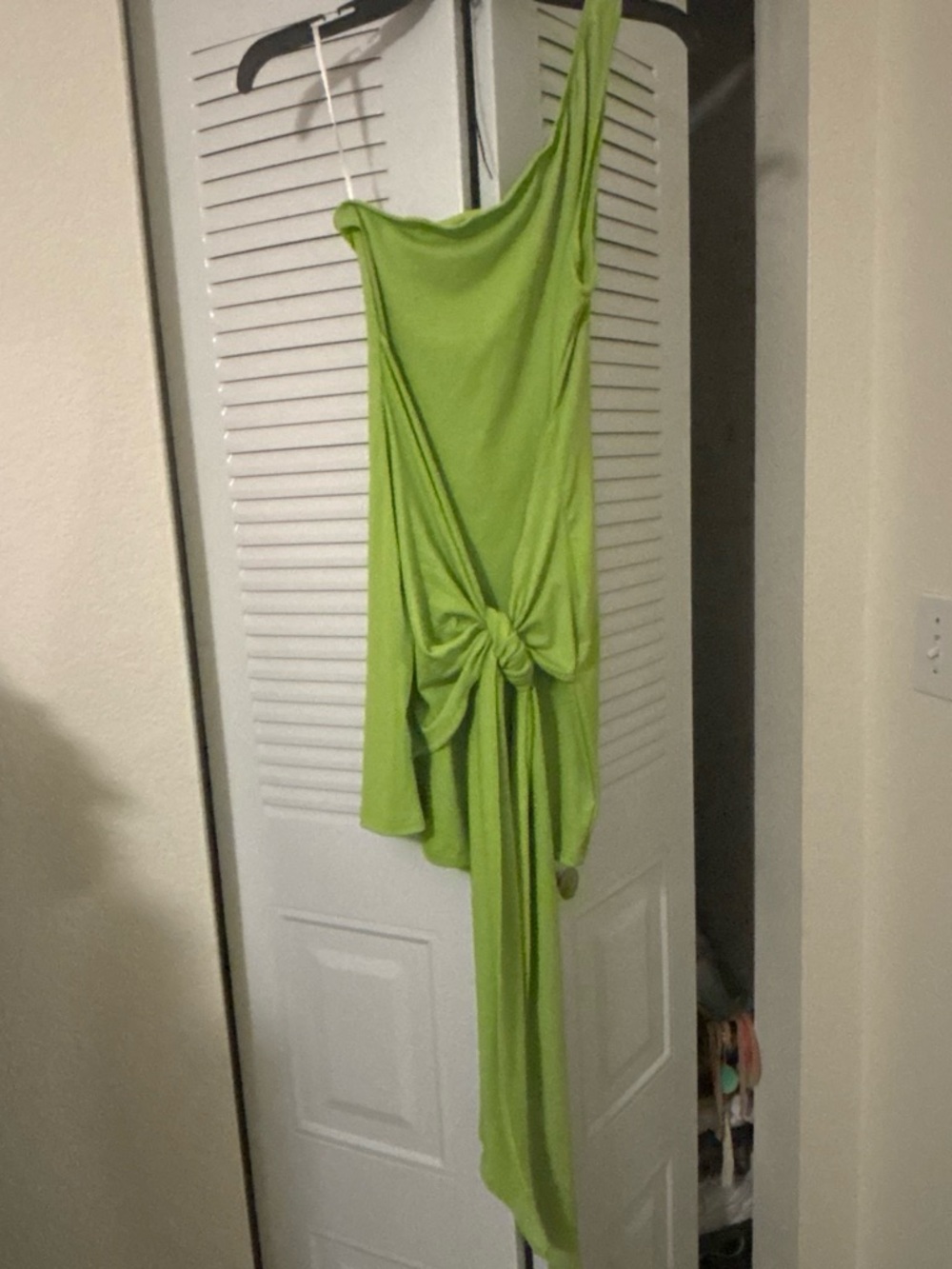 SHEIN One-Shoulder Knot-Front Dress in Lime